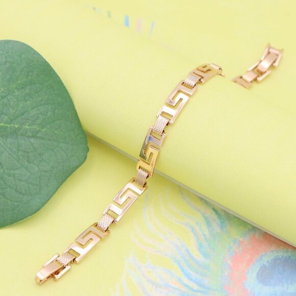 "Elegant Greek Key Design Rose Gold Bracelet in Glossy Finish, XPBL1120 - Picture 10 of 12